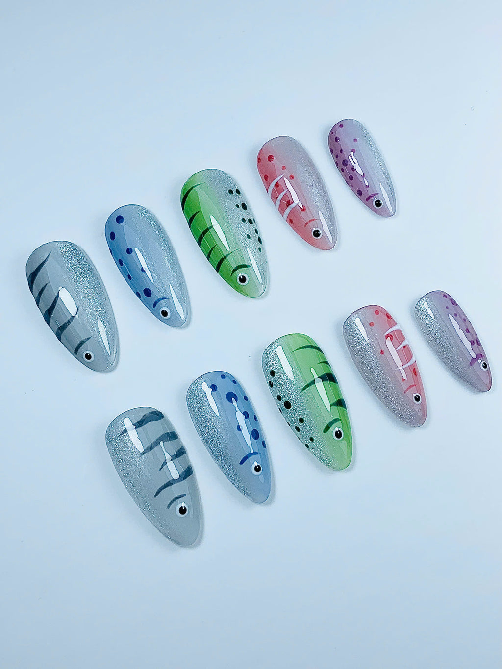Colorful Koi Fish Glitter Design Press On Nail Set