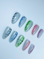 Colorful Koi Fish Glitter Design Press On Nail Set