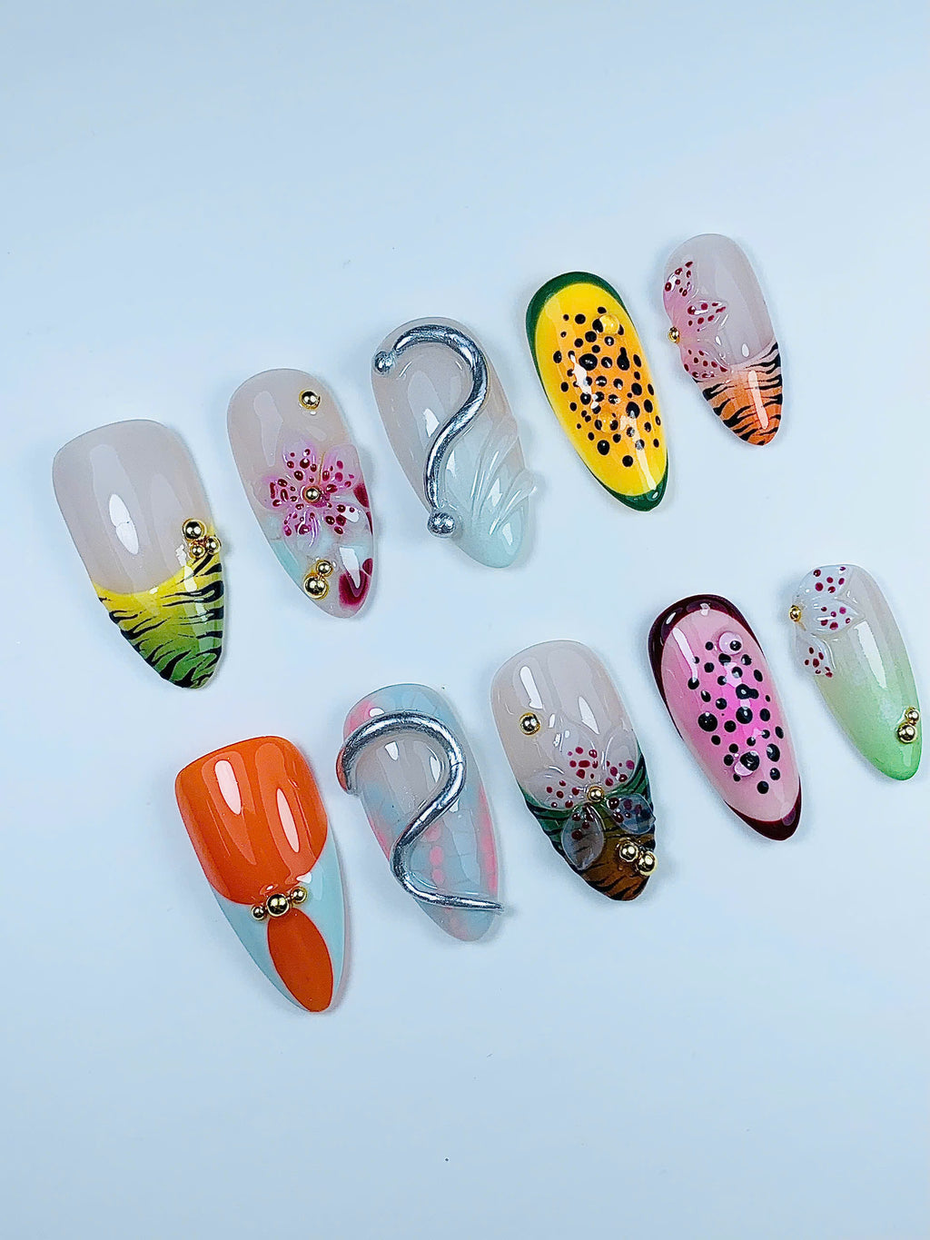 Tropical Fruit Floral Design Press On Nail Set