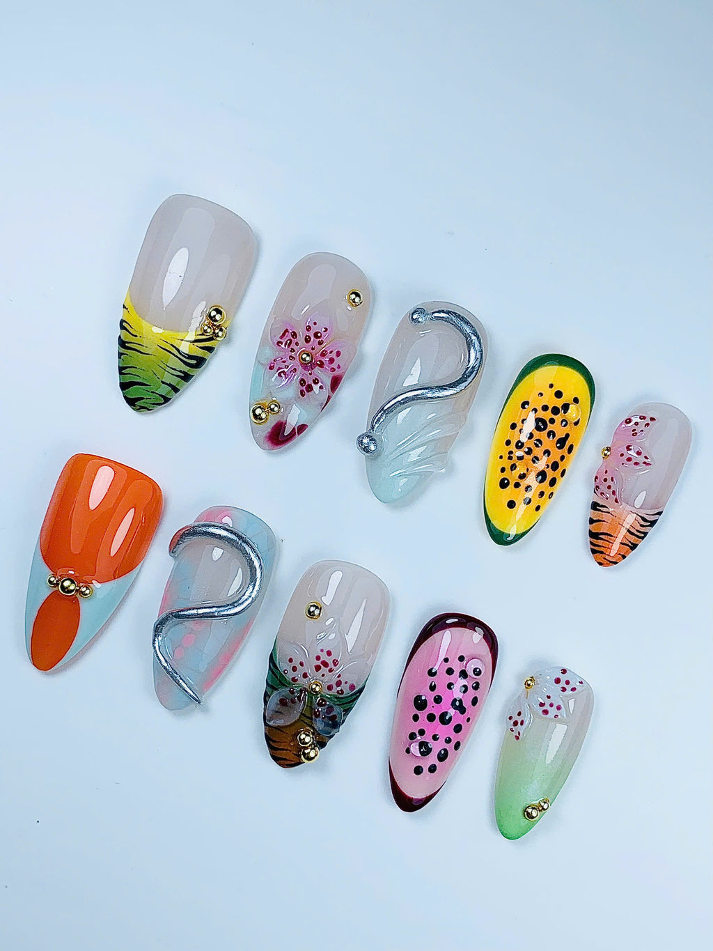Tropical Fruit Floral Design Press On Nail Set