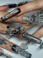 Dark Gothic Chrome Silver Handmade Press On Nails