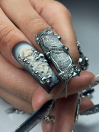 Dark Gothic Chrome Silver Handmade Press On Nails