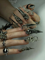 Dark Gothic Chrome Silver Handmade Press On Nails