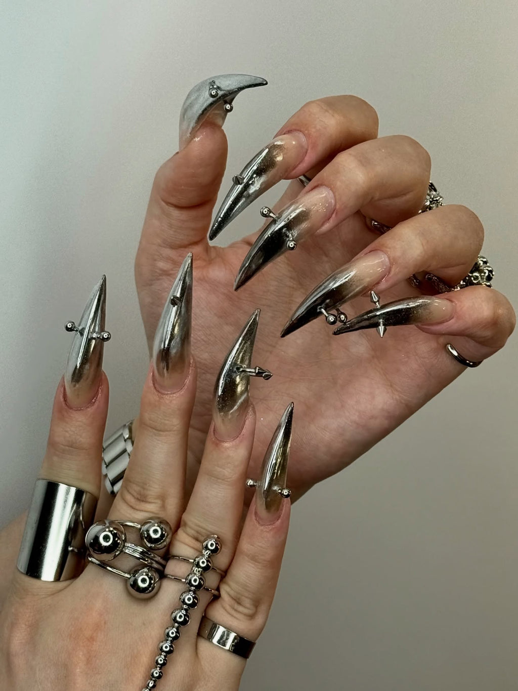 Silver Chrome Gothic Metallic Handmade Press On Nails