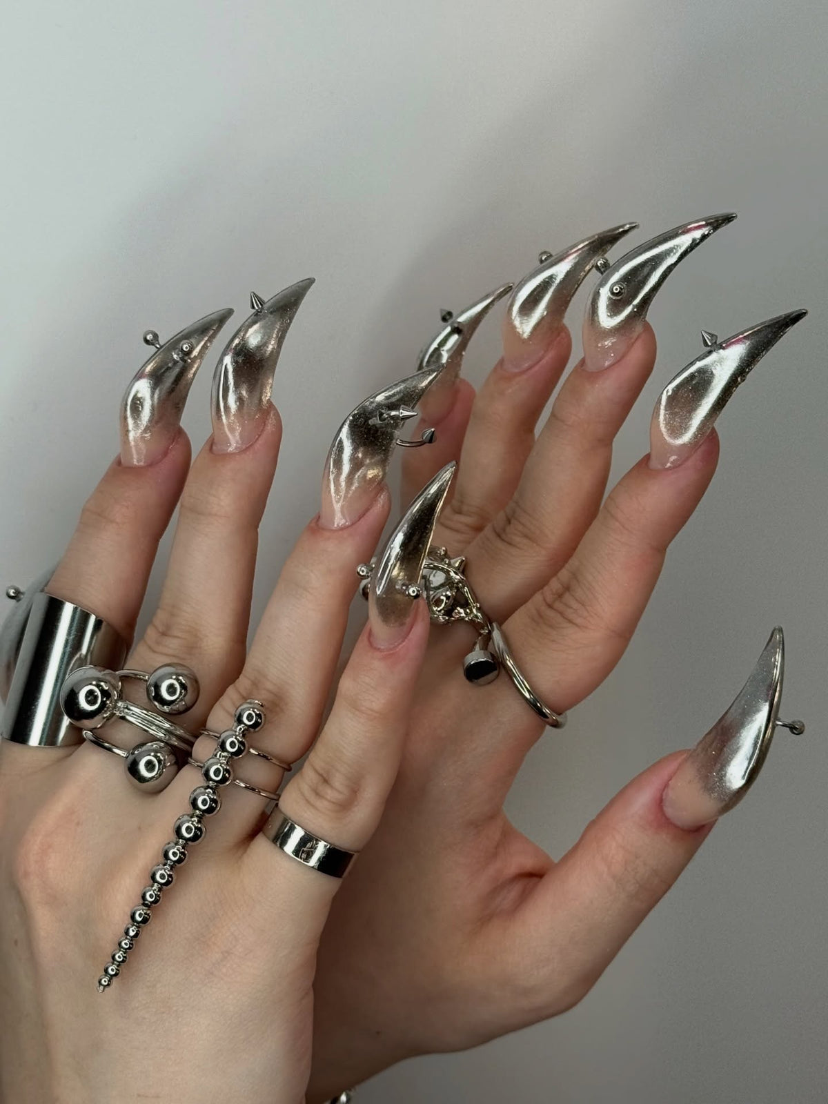 Silver Chrome Gothic Metallic Handmade Press On Nails
