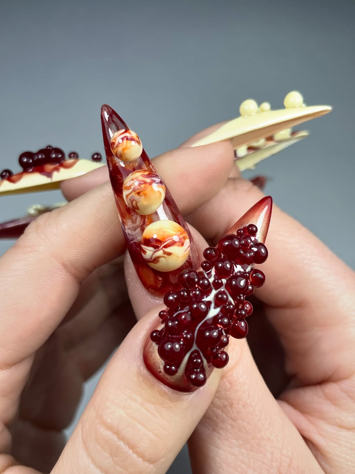 Baroque Burgundy Sculpted 3D Handmade Press On Nails