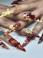 Baroque Burgundy Sculpted 3D Handmade Press On Nails