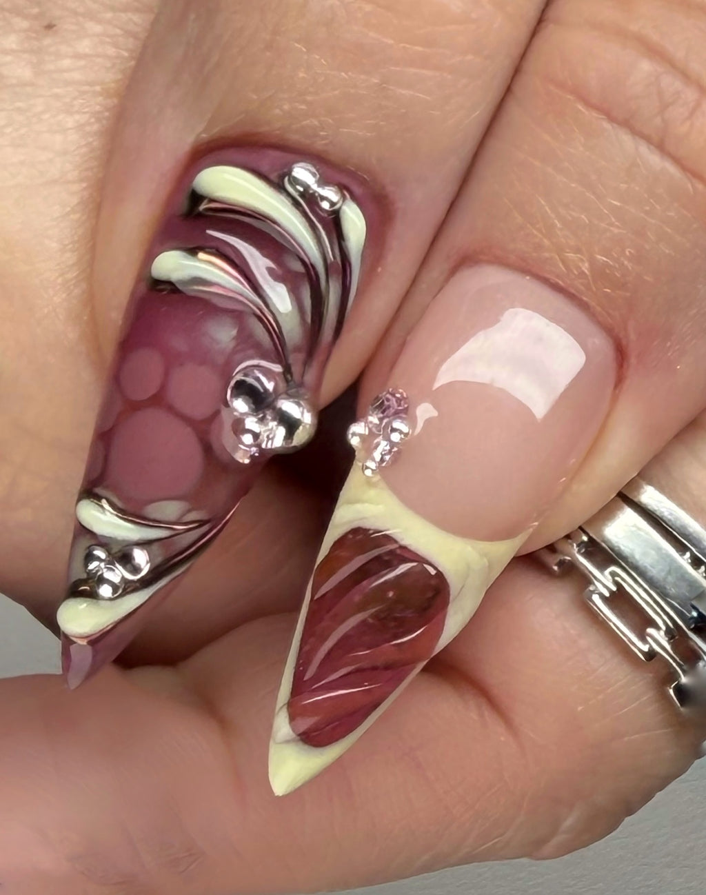 Y2K Neon Chrome Polka Dot Handmade Press On Nails