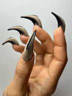 Gothic Taupe Black Curved Stiletto Press On Nails