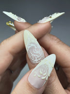 3D Sculpted Ivory Stiletto Gold Ring Press On Nails