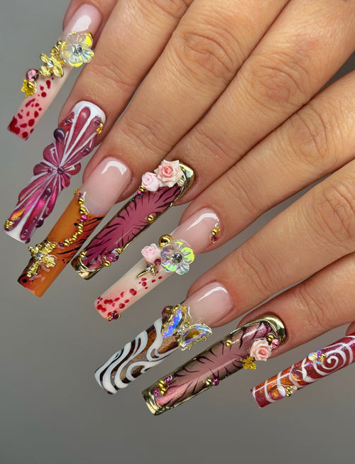 Baroque Rococo Floral Gold Handmade Press On Nails