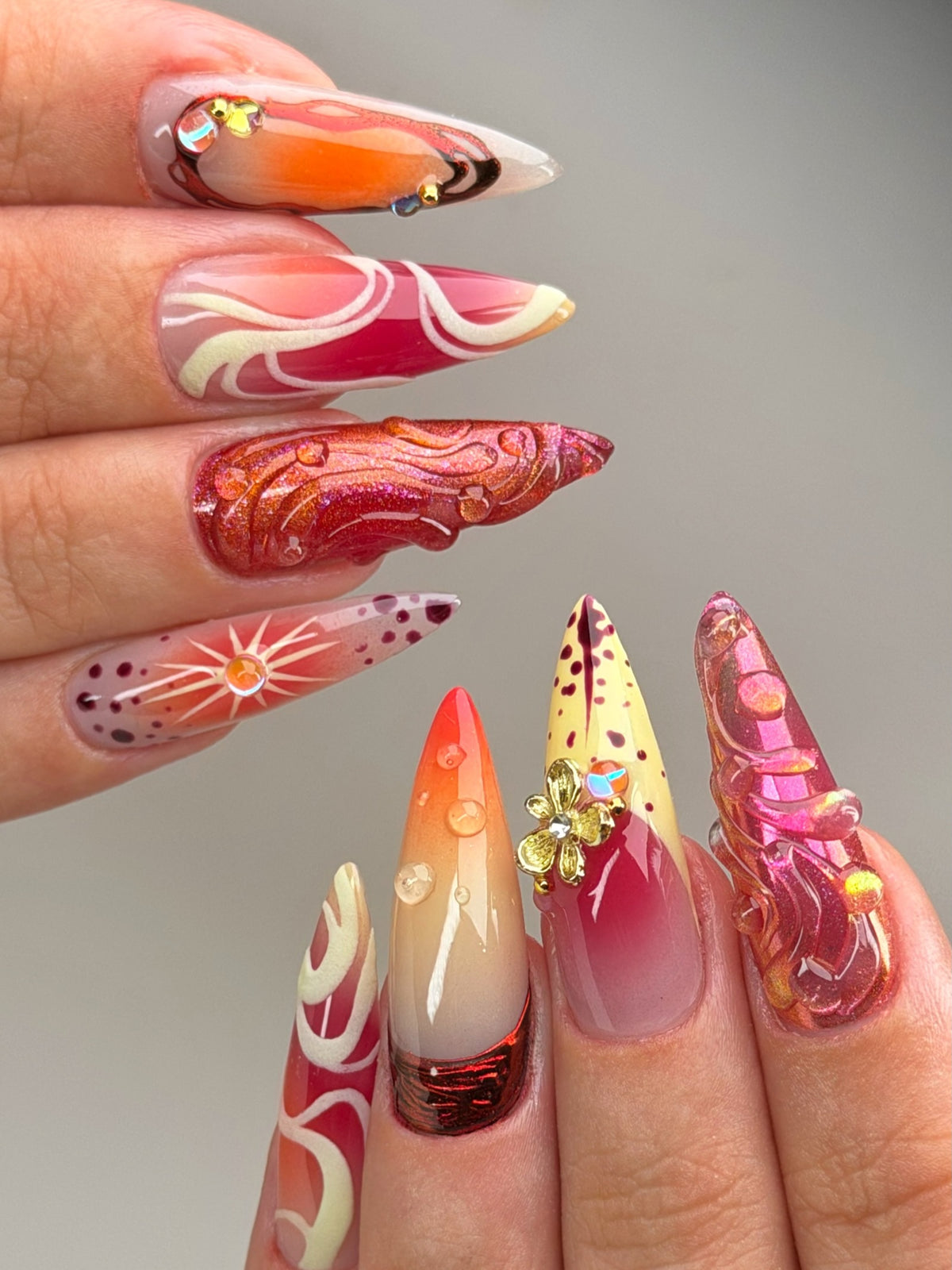 Retro Coquette Pink Swirl Handmade Press On Nails