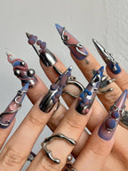 Blue Chrome 3D Metallic Stiletto Press On Nails