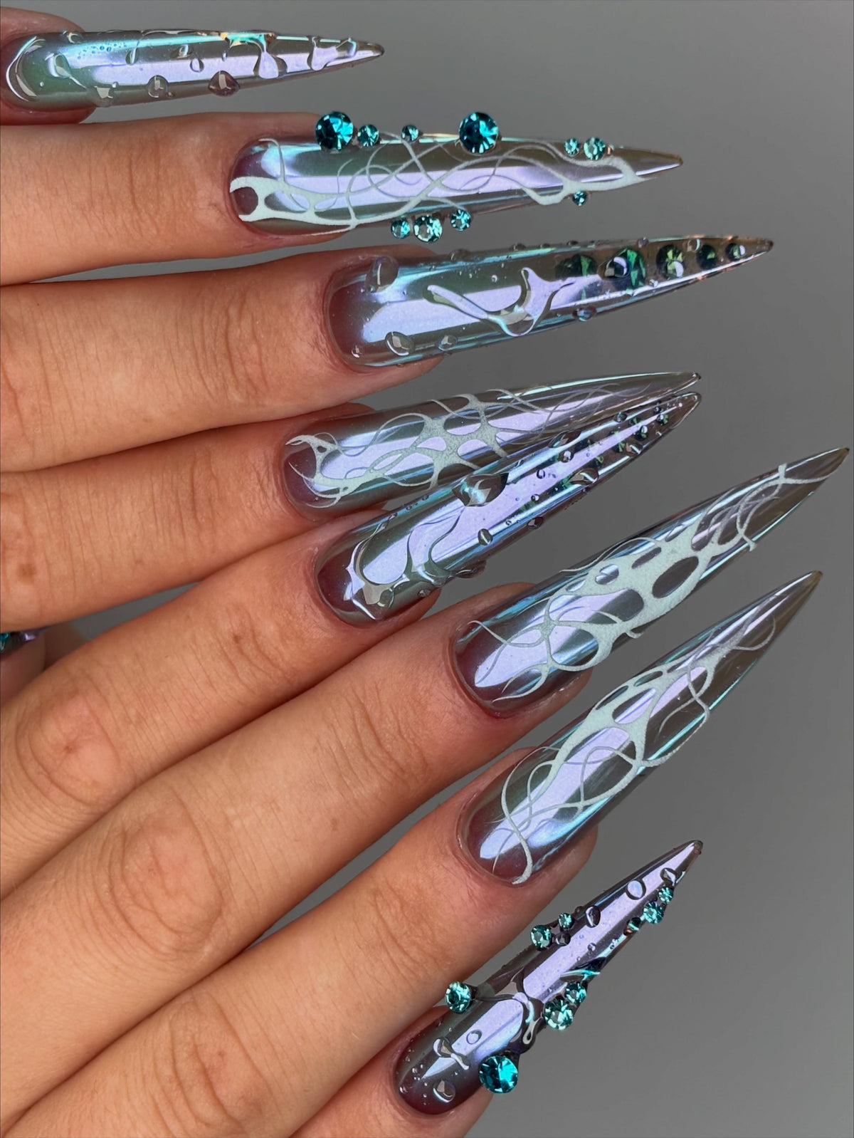 Cyber Chrome Iridescent Handmade Stiletto Press On Nails