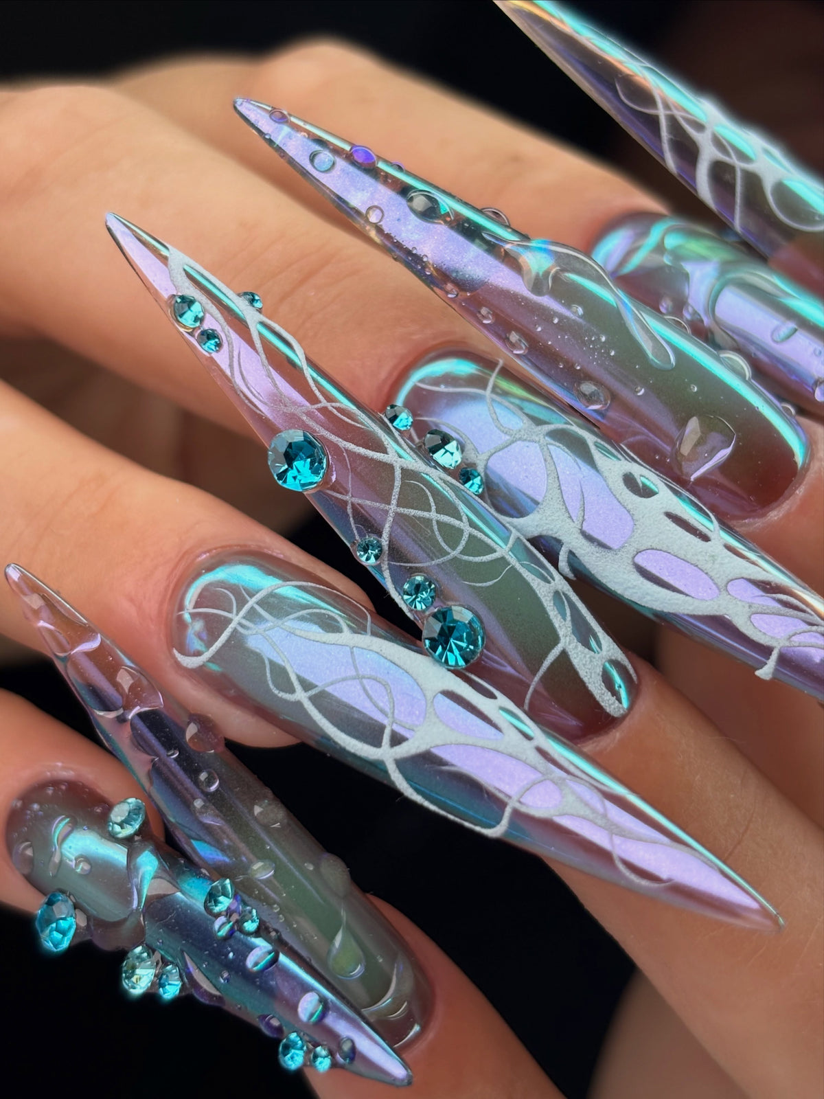 Cyber Chrome Iridescent Handmade Stiletto Press On Nails