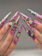 Futuristic Pink Chrome Sculptural Press On Nails