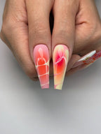 Pink Orange 3D Rhinestone Jelly Ombre Square Press On Nails