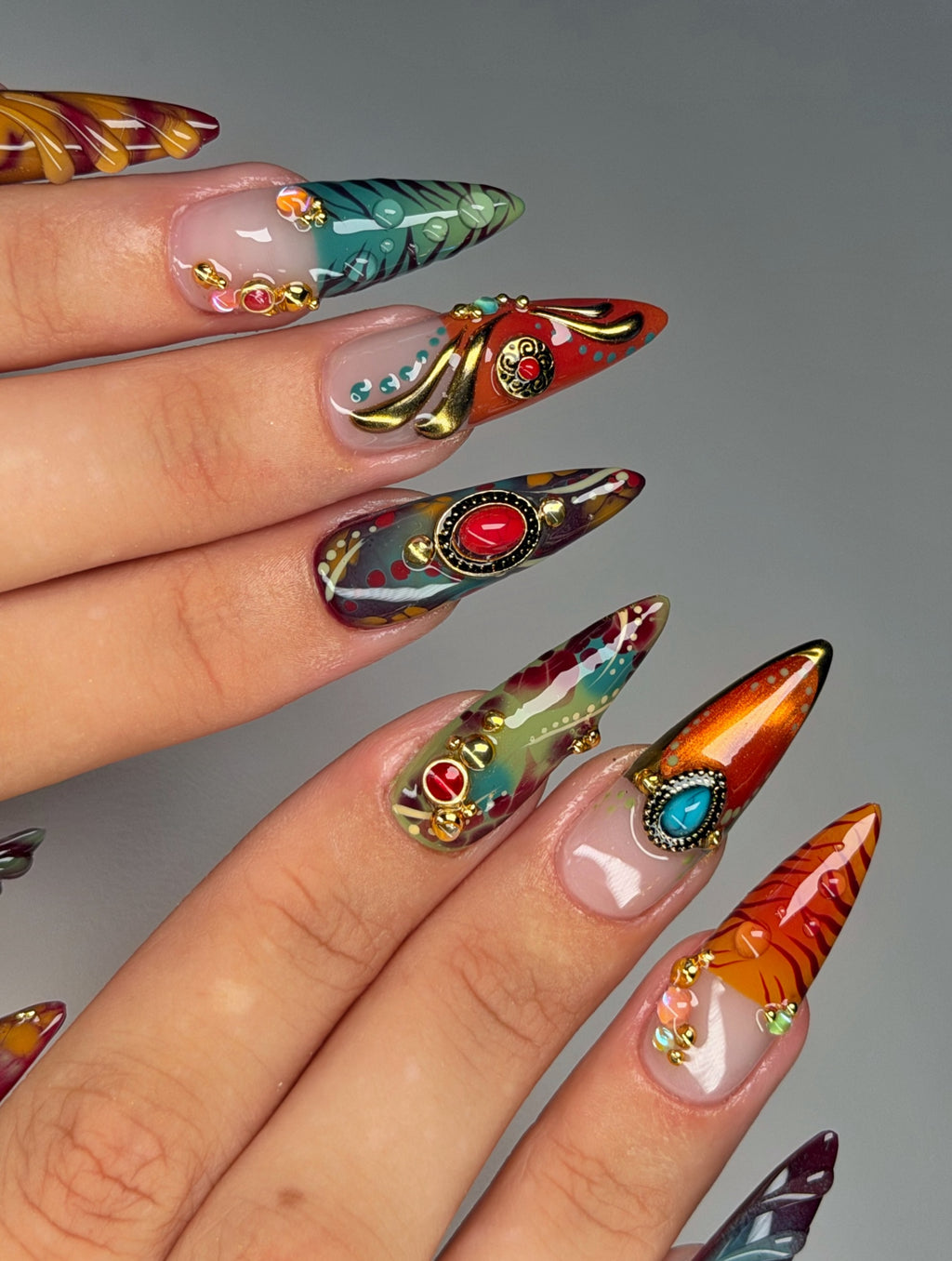 Bohemian Vintage Jewel Embellished Press On Nails