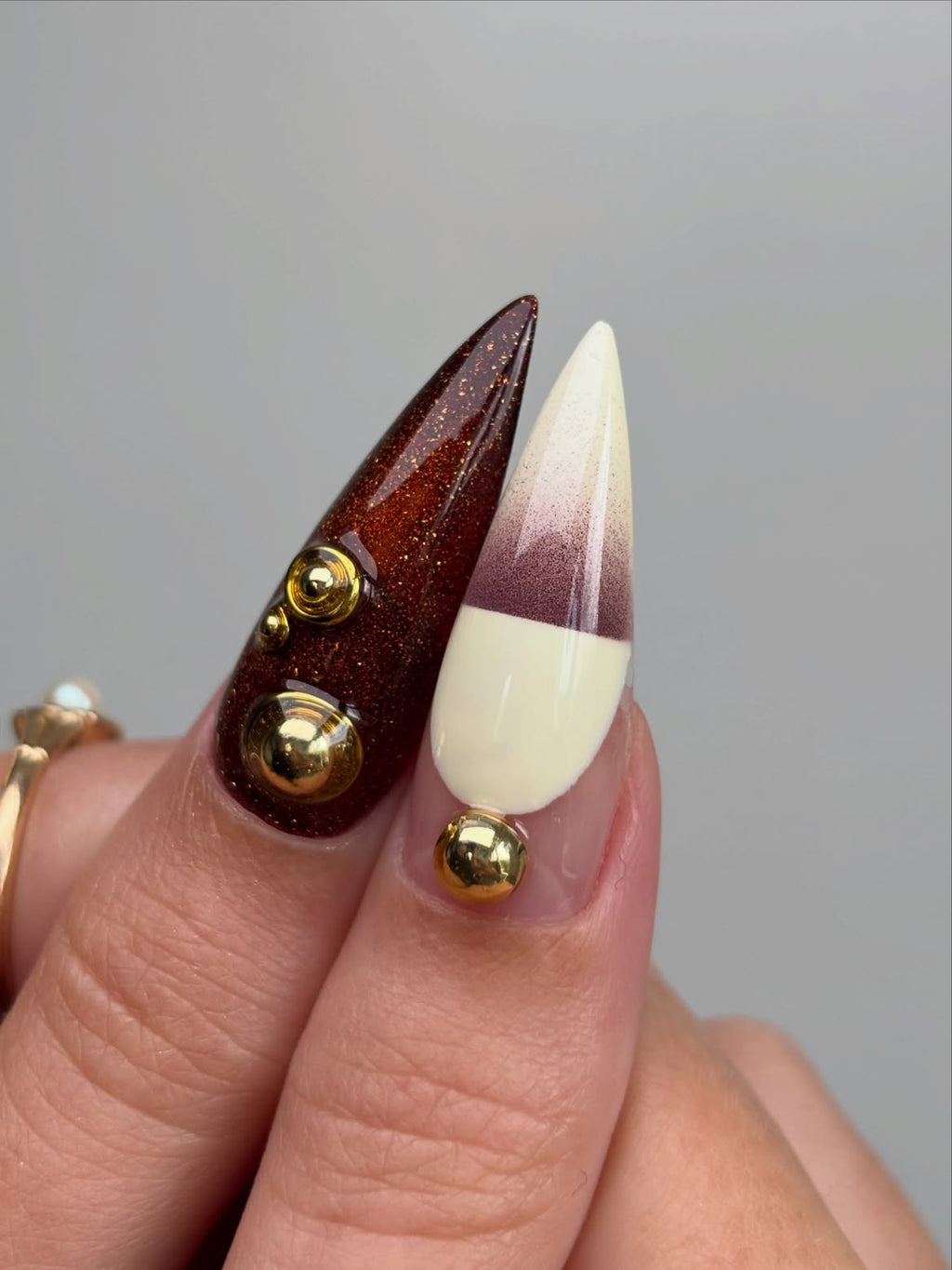 Amber Tortoiseshell Burgundy Gold Handmade Press On Nails