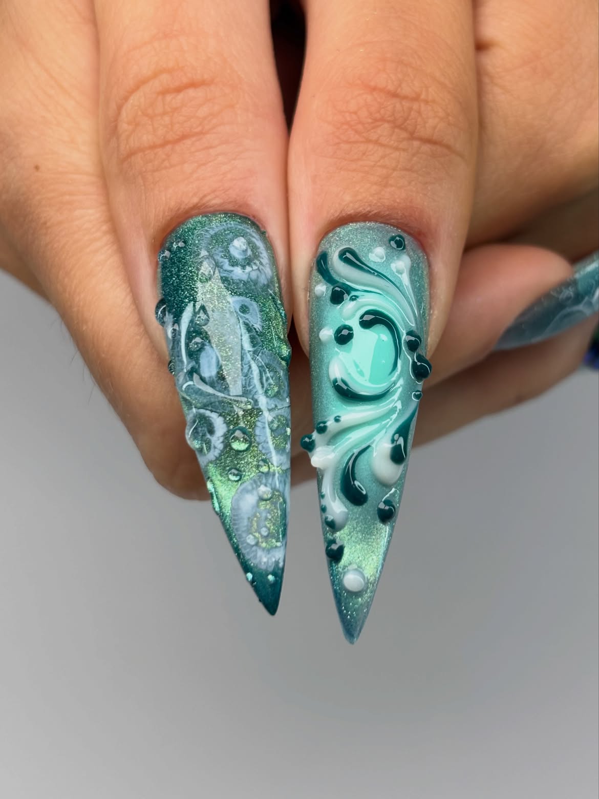 Dark Mermaid Chrome Teal Handmade Press On Nails
