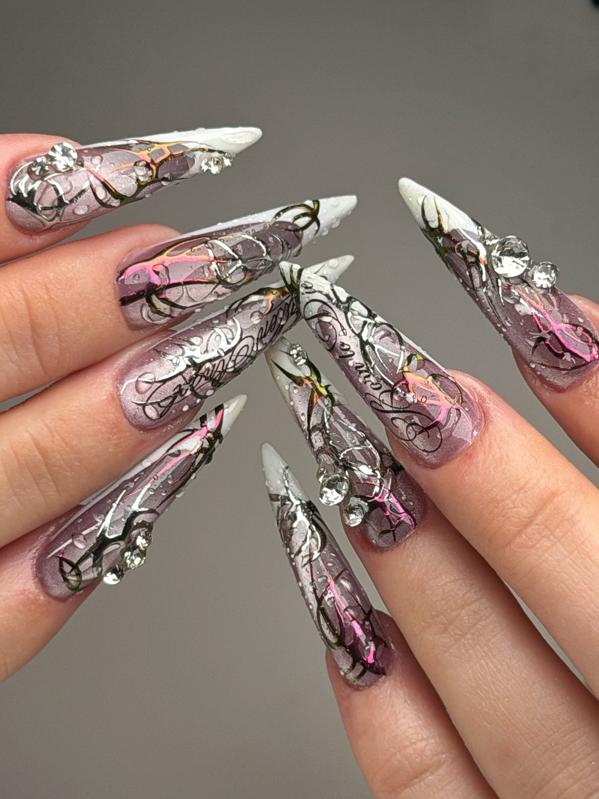 Gothic Chrome Abstract Handmade Press On Nails