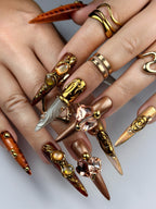 Antique Gold Baroque Handmade 3D Press On Nails
