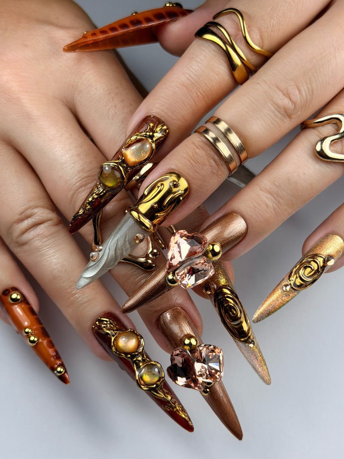Antique Gold Baroque Handmade 3D Press On Nails