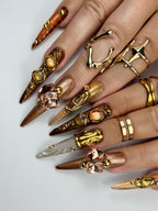 Antique Gold Baroque Handmade 3D Press On Nails