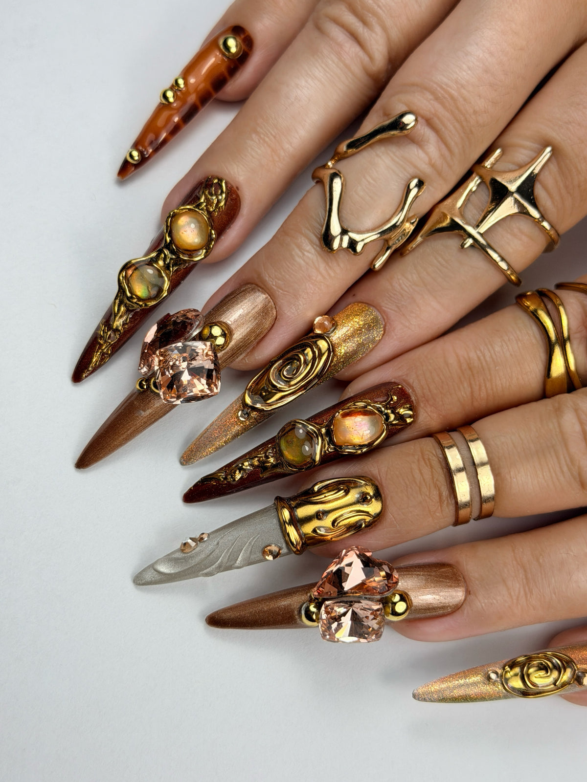 Antique Gold Baroque Handmade 3D Press On Nails