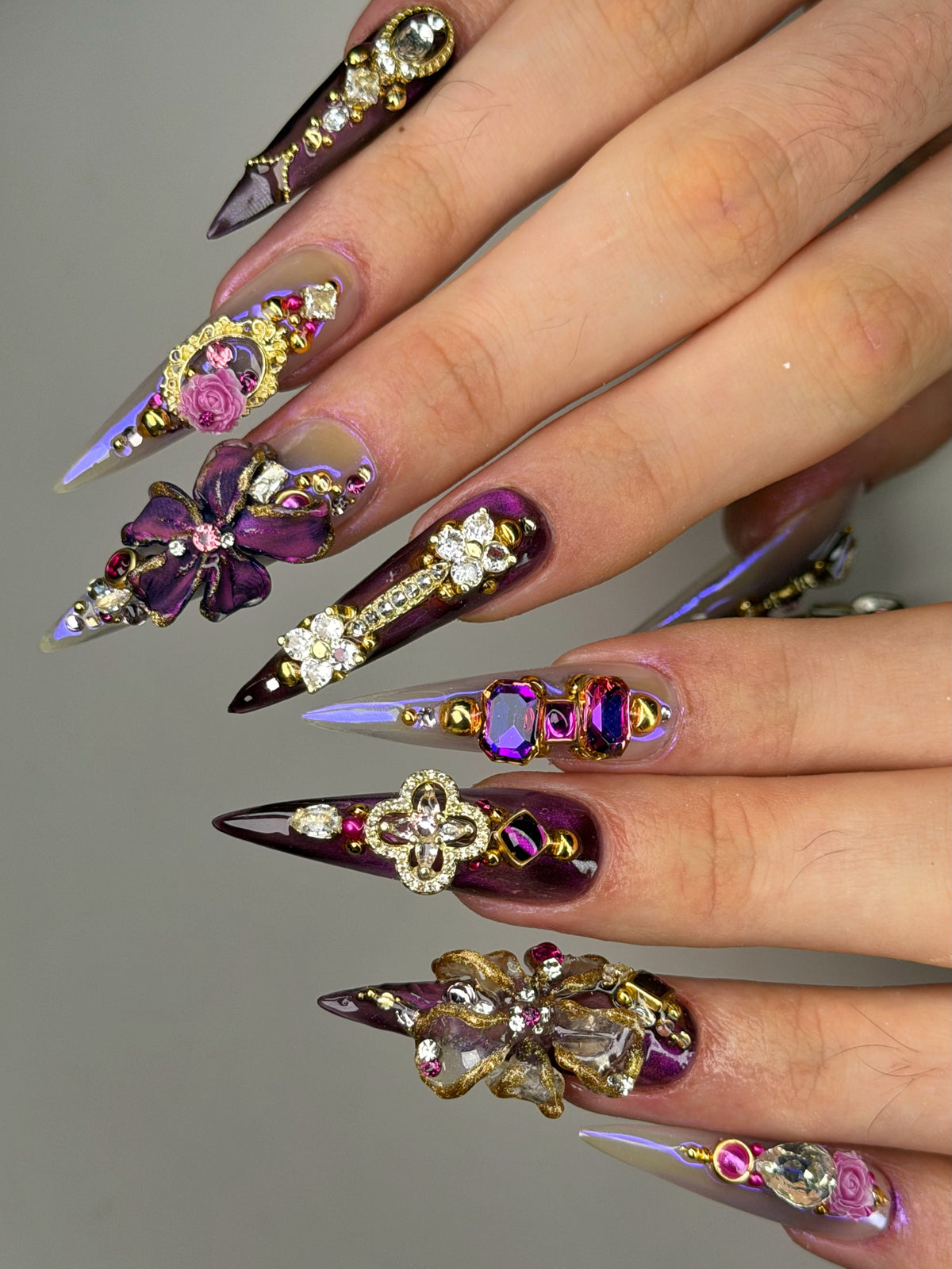 Royal Burgundy Rococo 3D Handmade Press On Nails