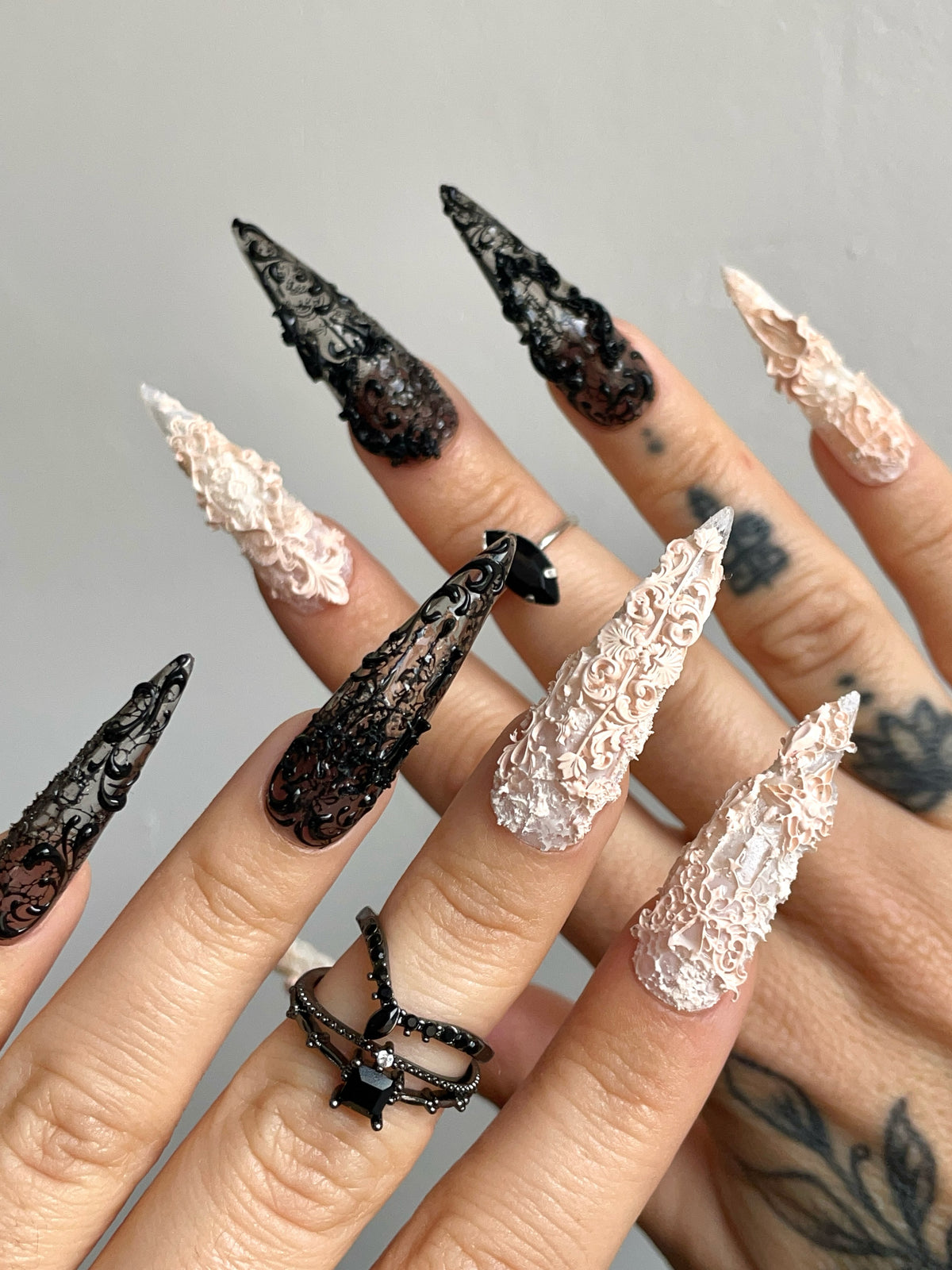 Dark Gothic Rococo Handmade 3D Press On Nails