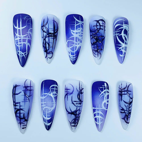 Abstract Purple Graffiti Press On Nail Set Handmade Street Art Design