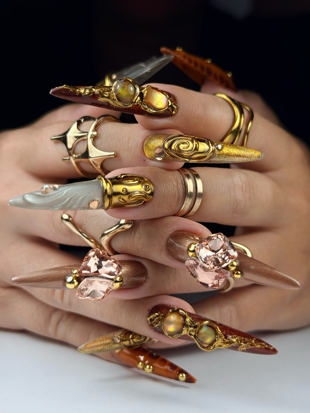 Antique Gold Baroque Handmade 3D Press On Nails
