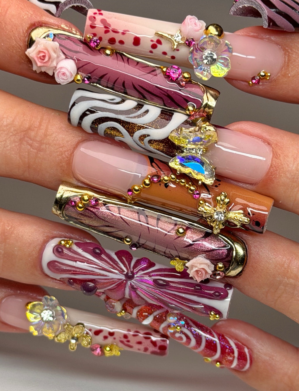 Baroque Rococo Floral Gold Handmade Press On Nails