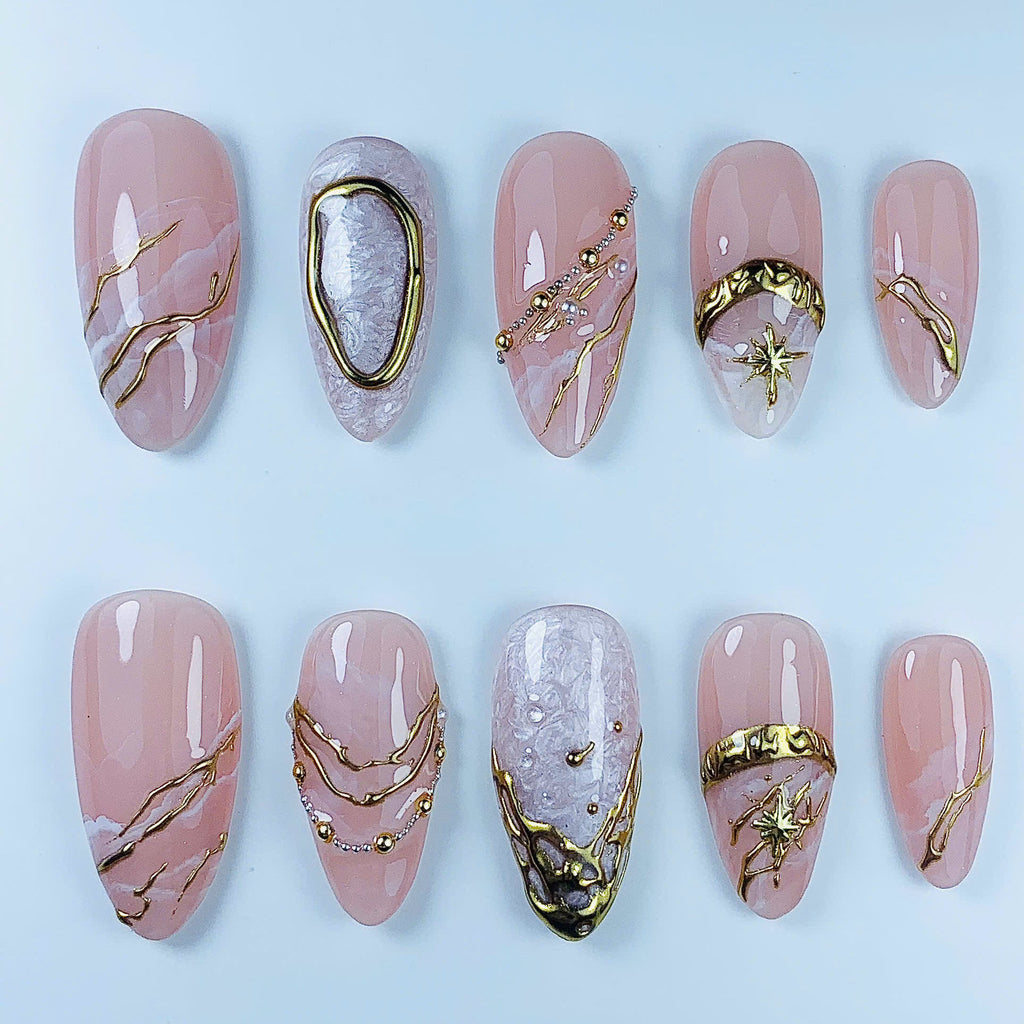 Blush Marble Gold Luxury Press On Nail Set