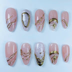 Blush Marble Gold Luxury Press On Nail Set