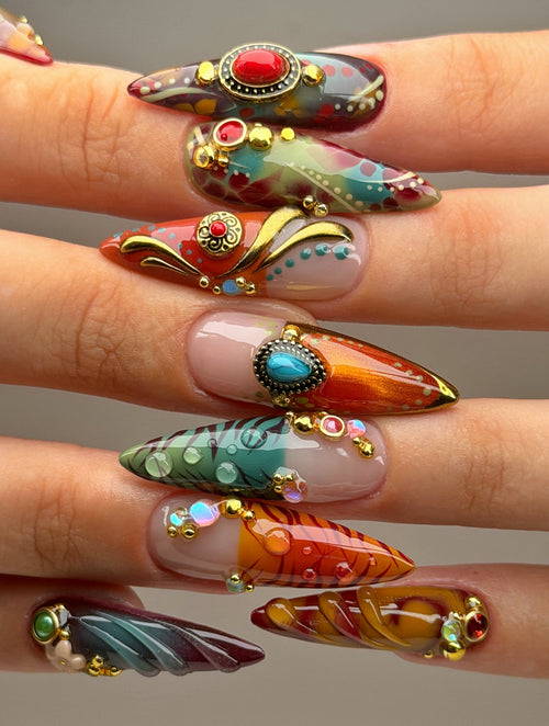 Bohemian Vintage Jewel Embellished Press On Nails