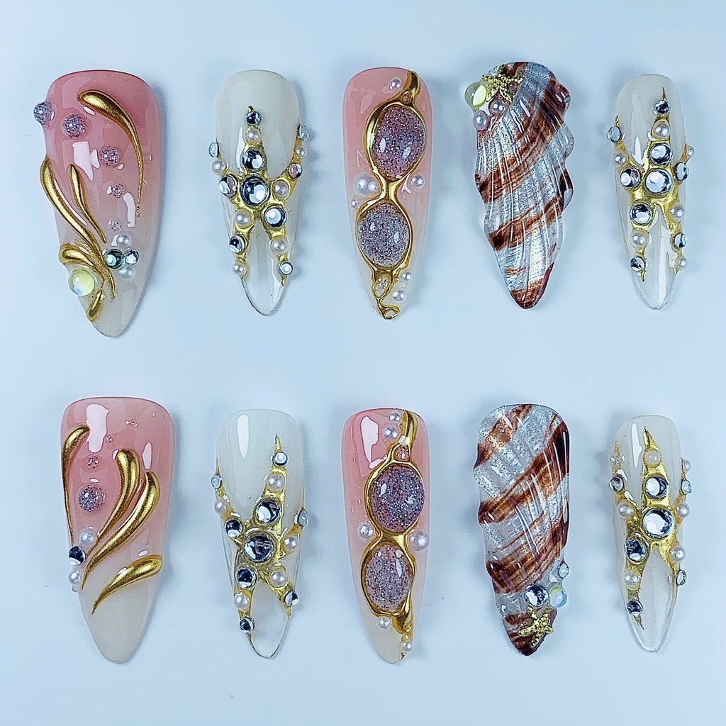 Bridal Coastal Elegance Handmade Press On Nail Set