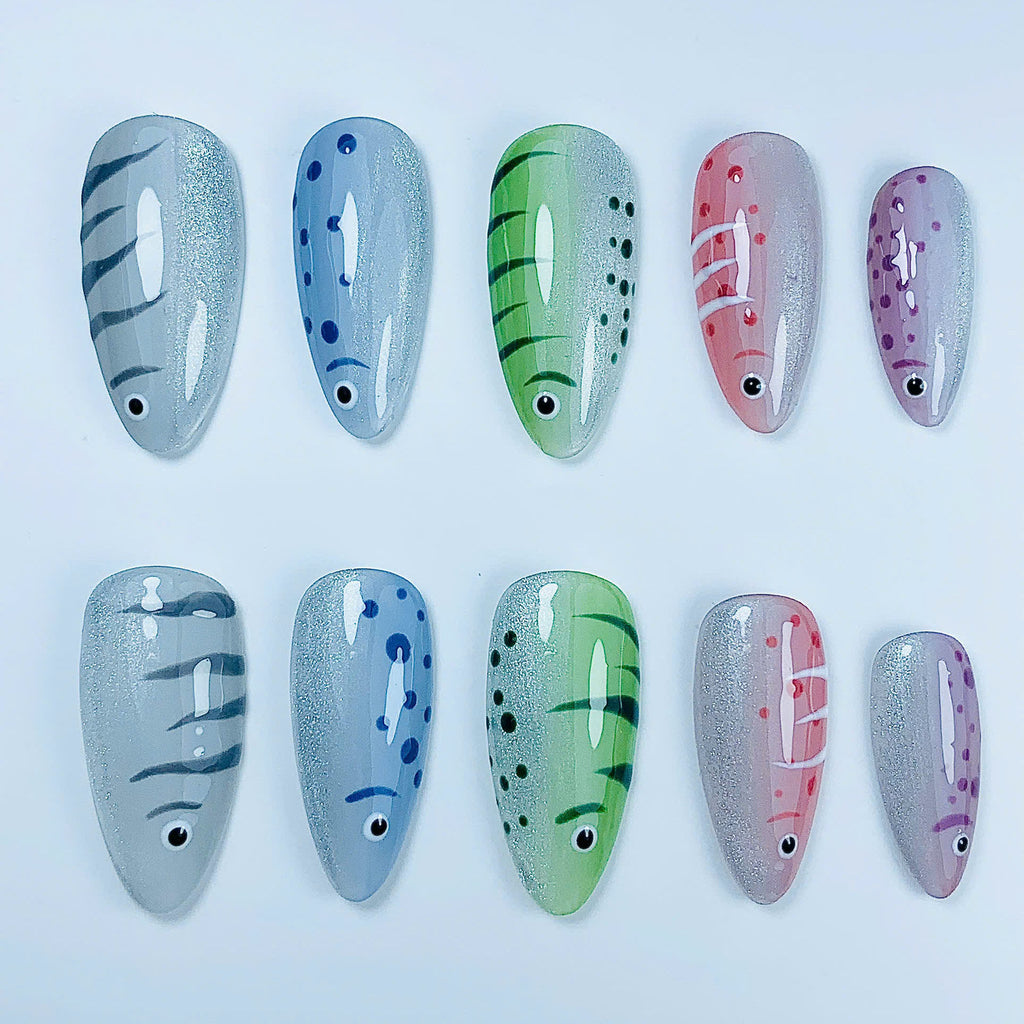 Colorful Koi Fish Glitter Design Press On Nail Set