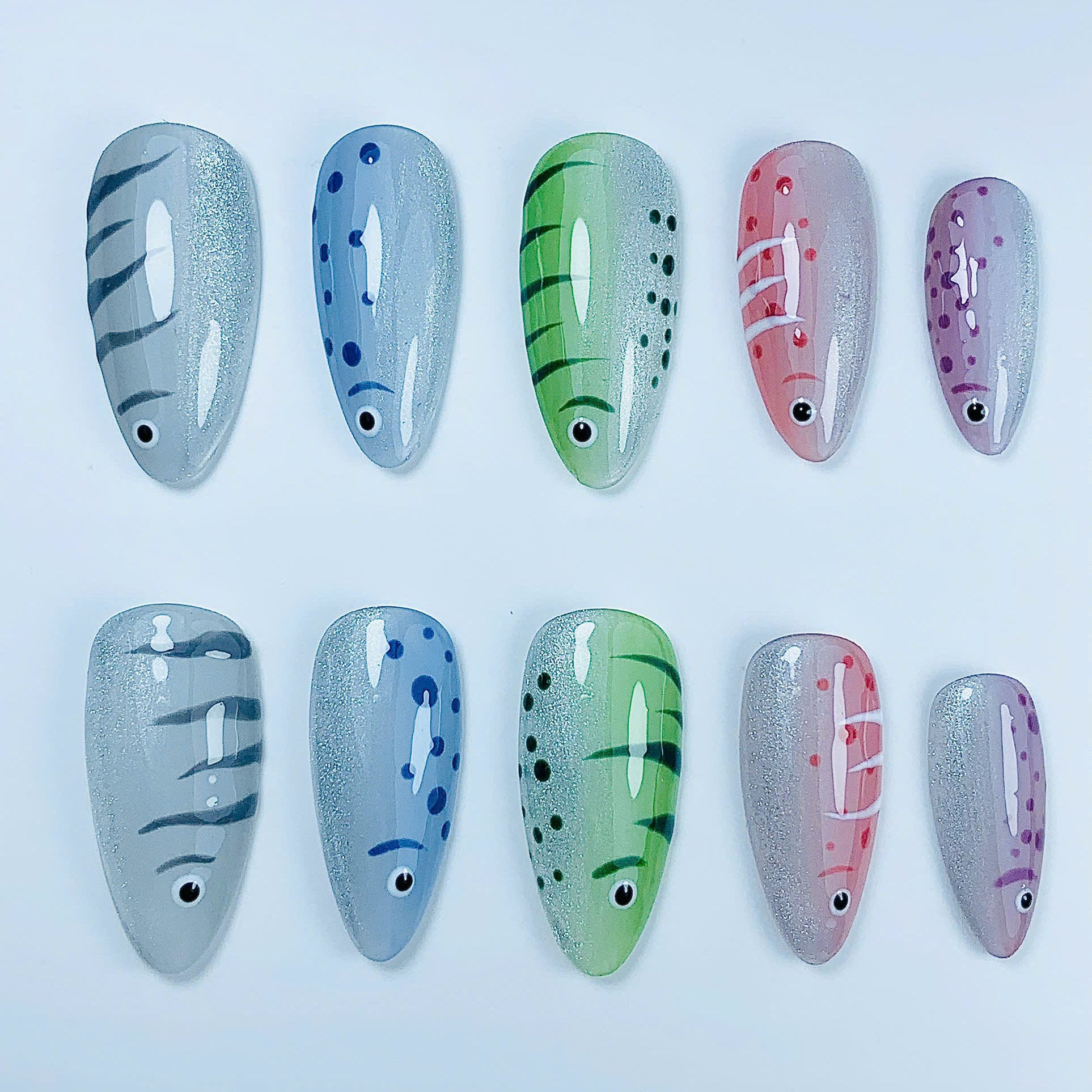 Colorful Koi Fish Glitter Design Press On Nail Set