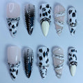 Cow Print Chrome Stiletto Press On Nails Set