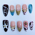 Cow Print Gold Chain Almond Press On Nails Set