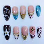 Cow Print Gold Chain Almond Press On Nails Set