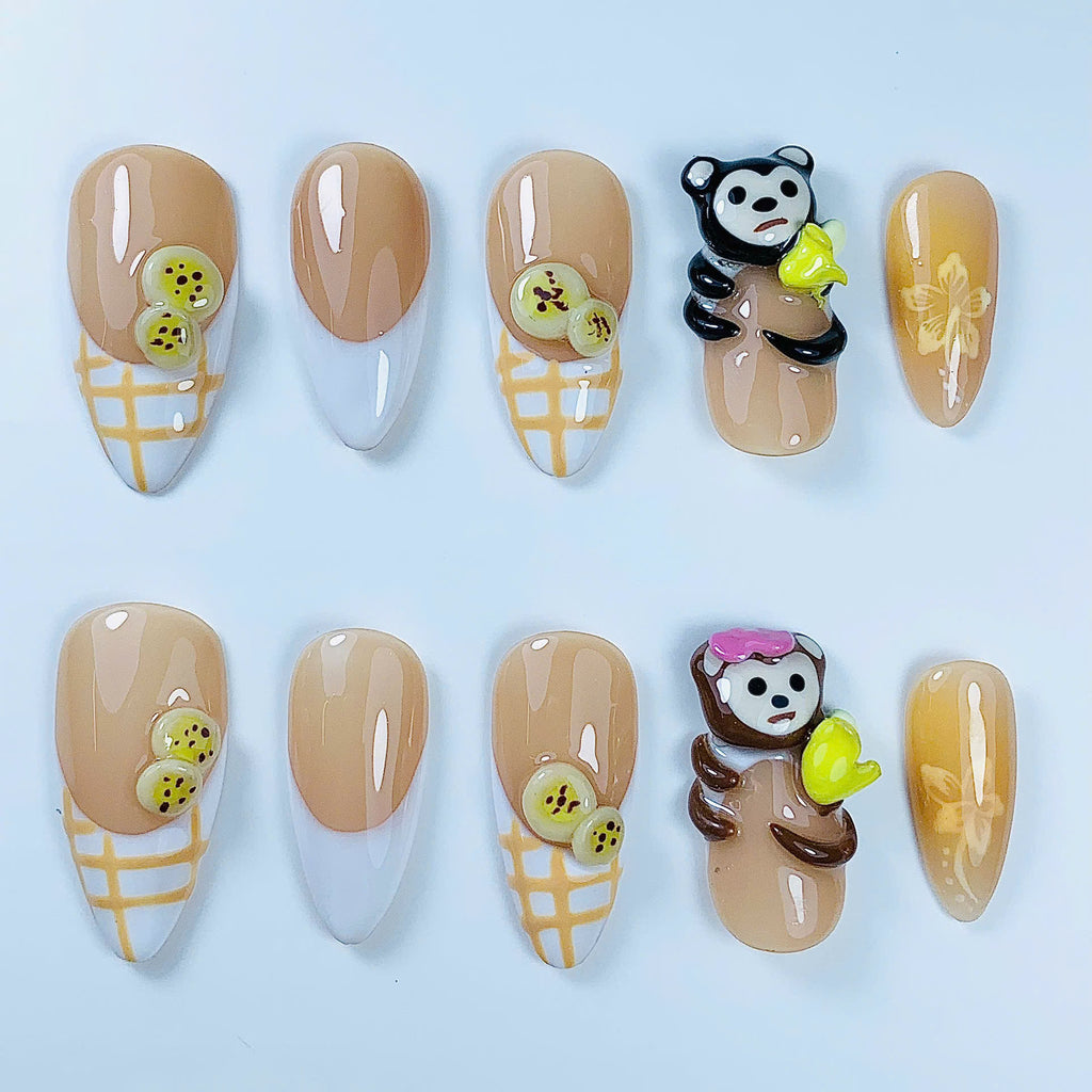 Cute Animal Fruit Press On Nail Set Handmade Kawaii Art Design