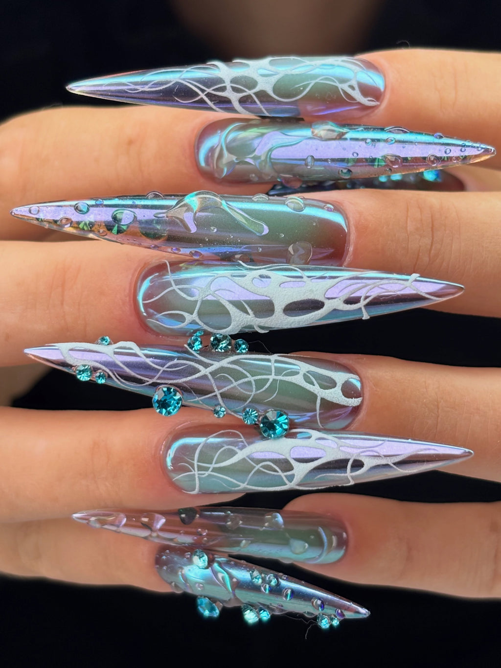 Cyber Chrome Iridescent Handmade Stiletto Press On Nails