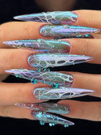 Cyber Chrome Iridescent Handmade Stiletto Press On Nails