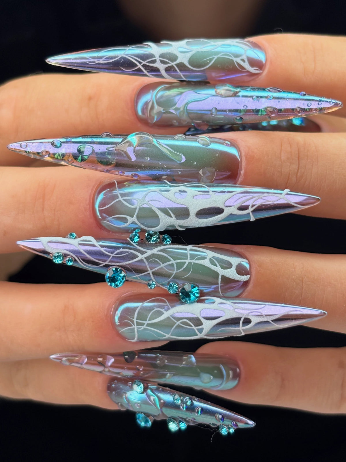 Cyber Chrome Iridescent Handmade Stiletto Press On Nails