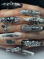 Dark Gothic Chrome Silver Handmade Press On Nails