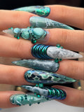 Dark Mermaid Chrome Teal Handmade Press On Nails