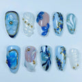 Elegant Blue Floral Pearl Press On Nail Set